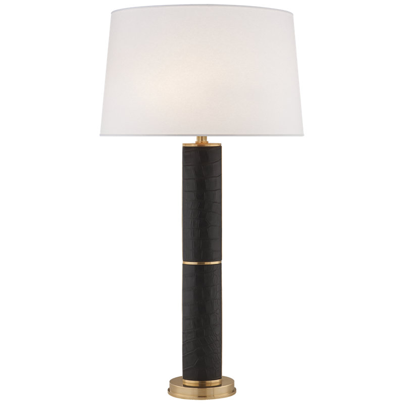 Upper Table Lamp, Black Faux Croc with Natural Brass