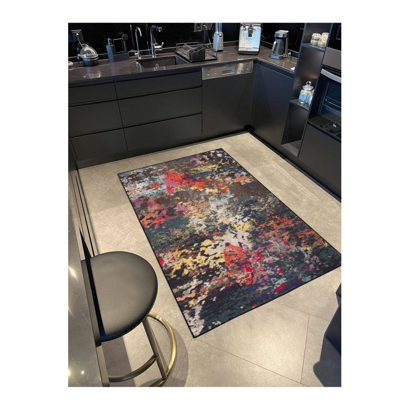 Tapis décoratif multicolore à motif flou et lavable, Sous-tapis carré 3 pi 3 po inclus