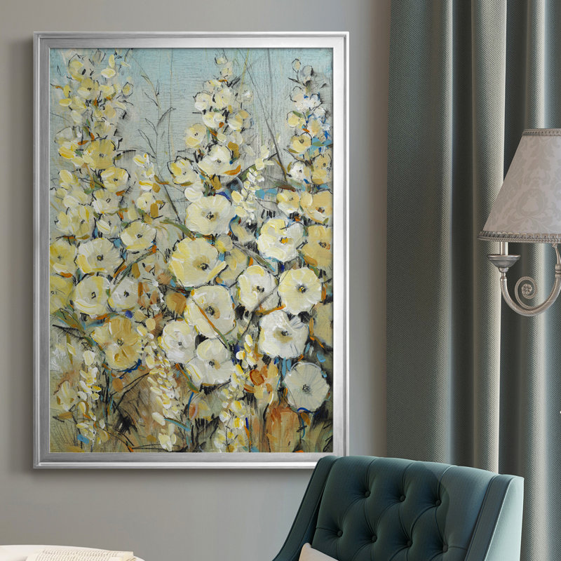 Cluster of Hollyhock I, toile encadrée de qualité supérieure - prête à être accrochée, H 24,5 po x l 18,5 po x P 1 po, Argent