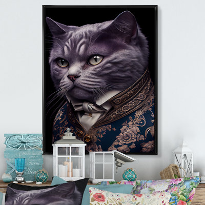 «Stylish Cat in Fancy Blue Fashion Design I», reproduction sur toile
