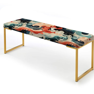 Calligraphy Essence - Oriental Upholstered Gold Bench