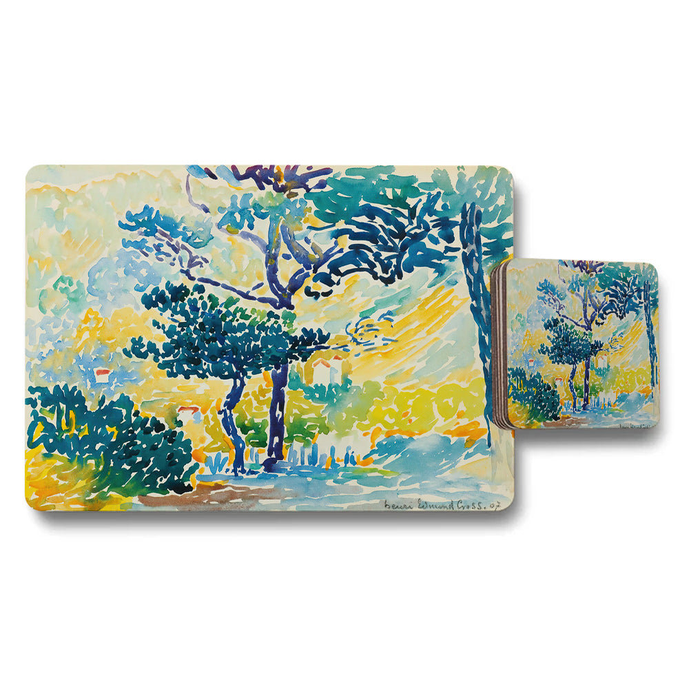 Impressionist Landscape Placemat And Coaster Set With Art Print