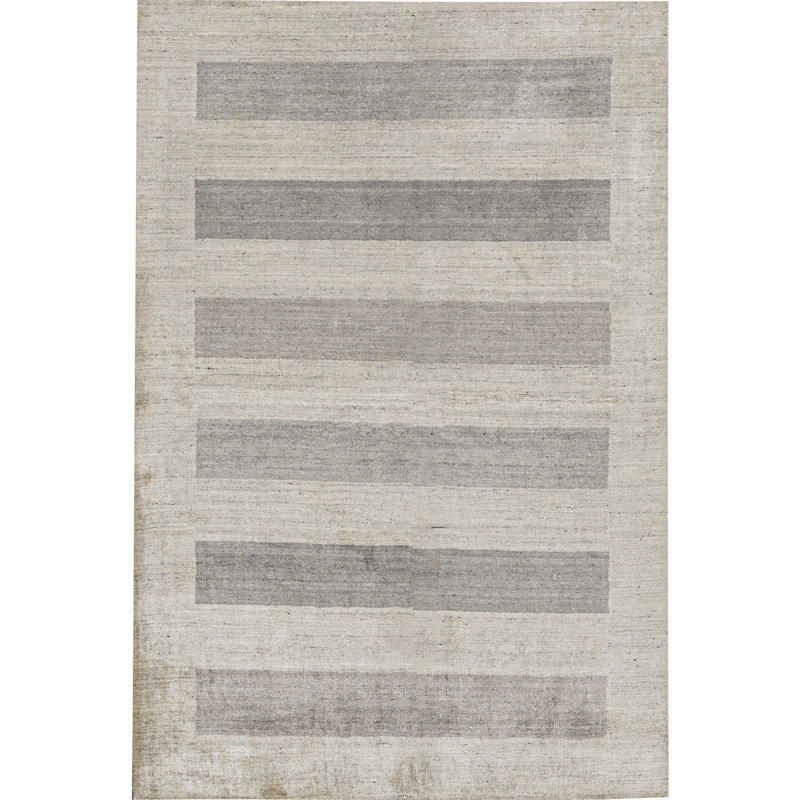 Tapis beige et gris noué à la main de haute qualité