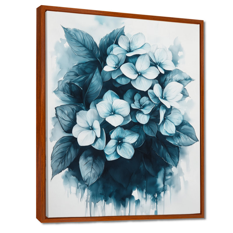 Monogramme d'hortensia monochrome - art mural hortensia, Brun, Impression encadrée flottante, H 20 po x l 12 po