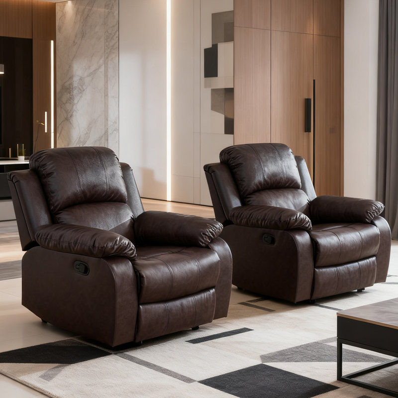 Fauteuil de chasse manuel moderne en cuir végétalien de 35 po de largeur avec accoudoirs et dossier confortables (ensemble de 2)