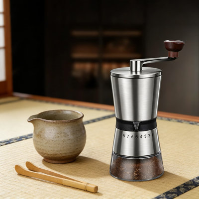 Moulin à café manuel avec meule conique en céramique, 8 réglages de mouture réglables pour espresso, presse française, égouttoir et moka, moulin à main portable de grande capacité