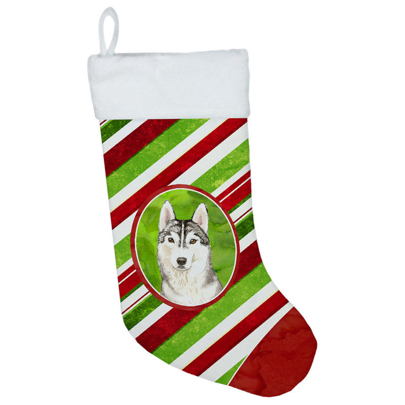 Chaussette de noël à rayures à sucre, Husky sibérien
