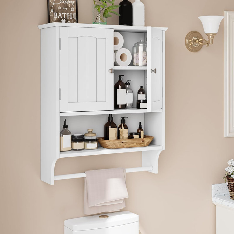 Armoire murale de salle de bain avec porte-serviettes, Blanc