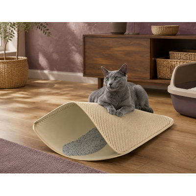A honeycomb double-layer litter trapping mat made without phthalates, featuring urine-waterproof protection, scatter control, and easy cleaning for use as a litter catcher tray, box rug, or carpet.