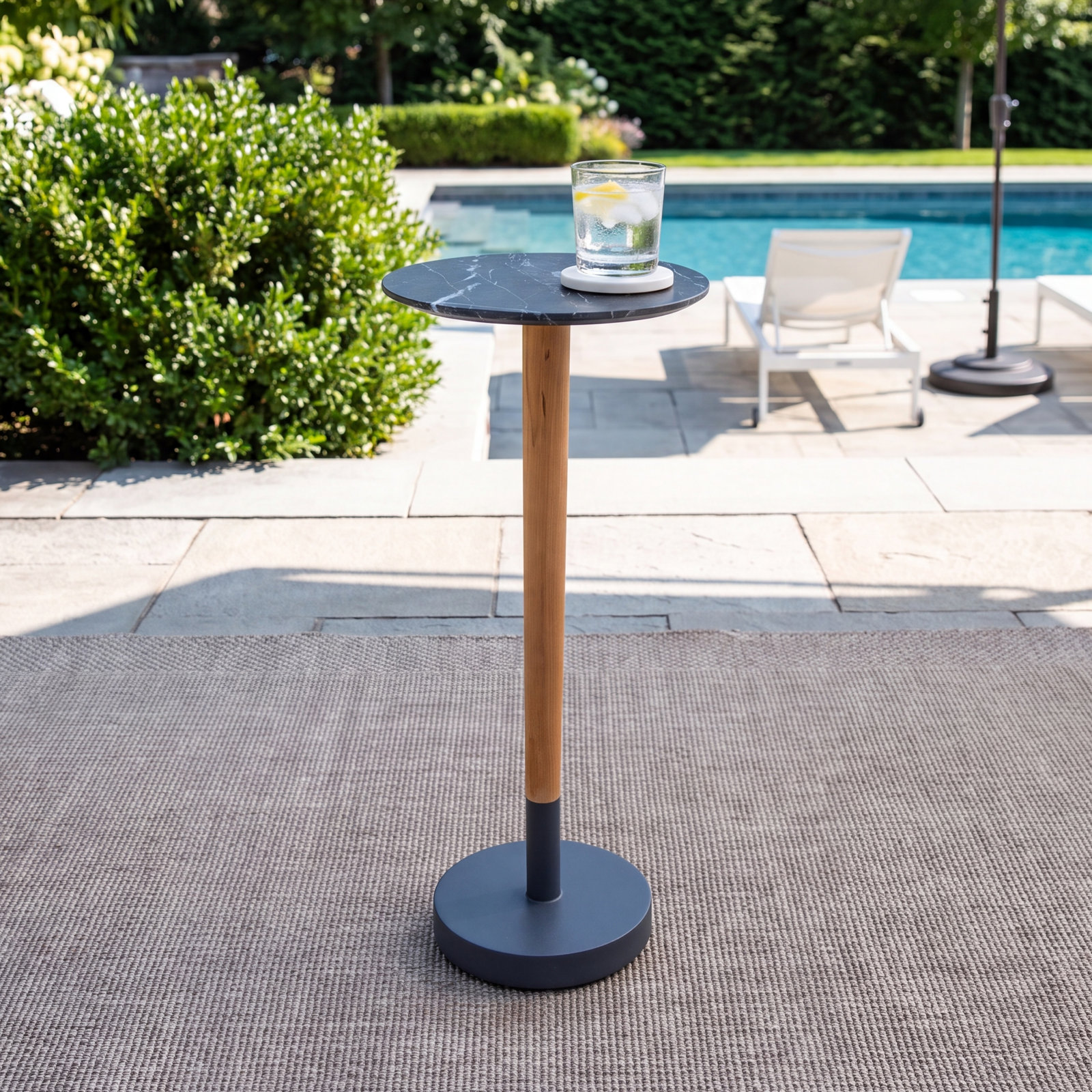 Theophile 10" Teak Patio Side Table, Black