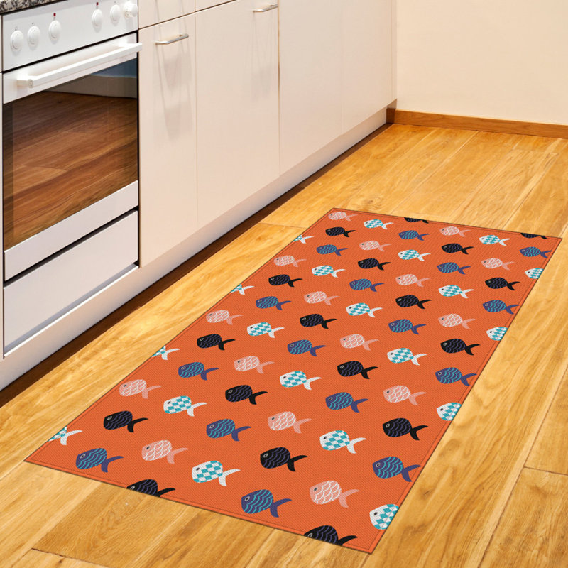 Tapis décoratif orange à haute densité de fibres longues en polyester, Rectangle 2 pi 7 po x 5 pi