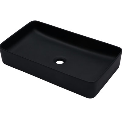 Modern Black Rectangular Vessel Ceramic Bathroom Sink 24"x13.5", Smooth Surface, Easy To Wipe, Indoor And Outdoor, Countertop Installation Acid - Suitable For Setup
