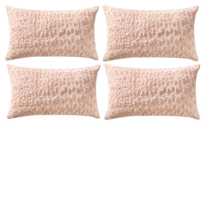Ensemble de 4 housses de coussin en fausse fourrure de lapin (housse seulement)