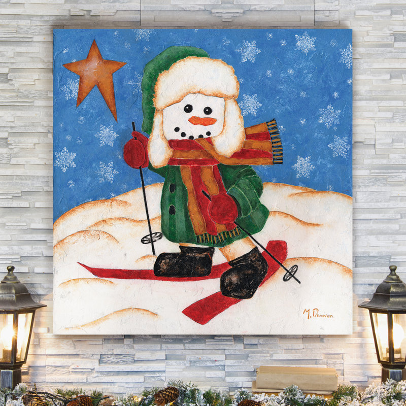 « snow bonhommes ski », impression sur toile tendue, H 40 po x l 40 po x P 1 po