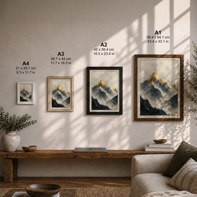 Mountain at Sunrise Scandinavian - Framed Print, Unframed, A1 - 84.1 x 59.4 cm