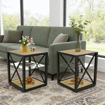 Metal-framed Side Table with 3-tier Storage