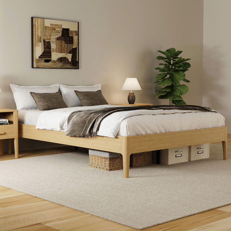 15 Inch High Full Size Solid Dry Bamboo Wood Platform Bed Frame, With Wood Slat Metal Support, Modern & Minimalist Style, No Box Spring Needed, Easy Assembly, Natural