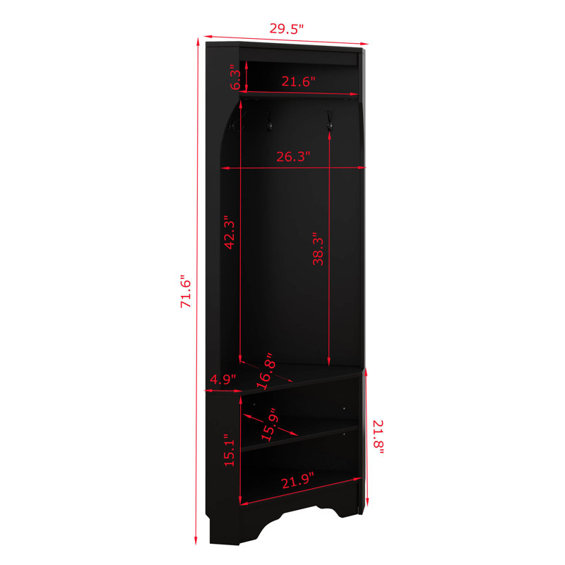 Minimalist Corner Hall Tree With Shoe Bench, Versatile Entryway Coat Rack With 4 Hooks, Corner Cabinet With Adjustable Shelf