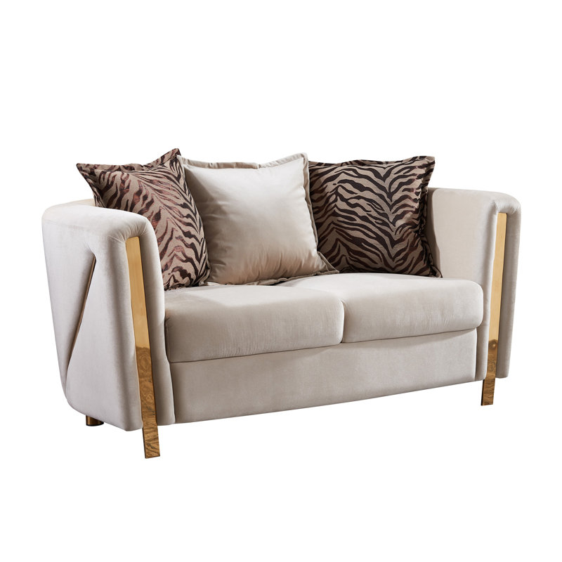 Causeuse rembourrée en tissu épais en velours beige, Beige
