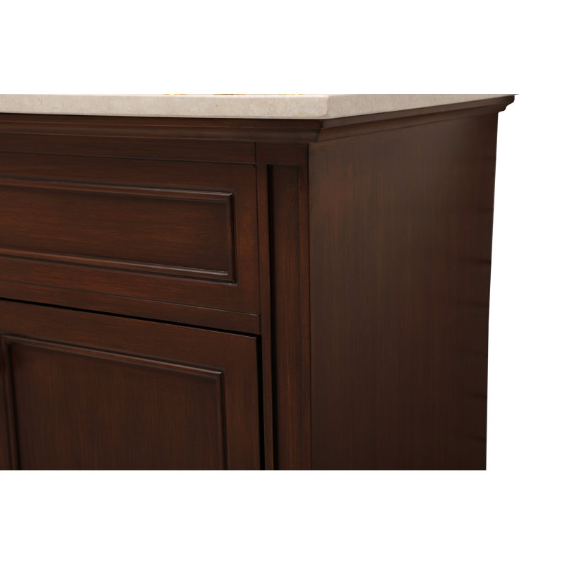 Teak and Cream 32'' Single Bathroom Vanity with Ceramic Sink
