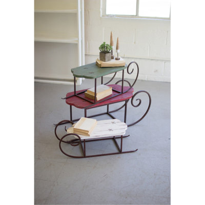  Painted Wood & Metal Sleighs Multi – Distressed Holiday Decorative Display, Set of 3