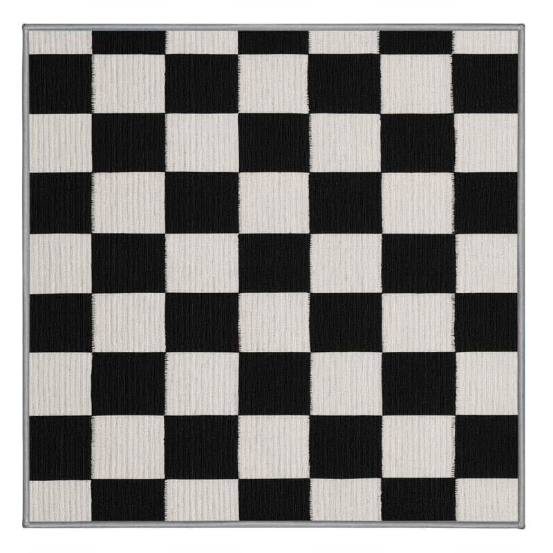 Machine Washable Checkered Gray Area Rug, Square 8'