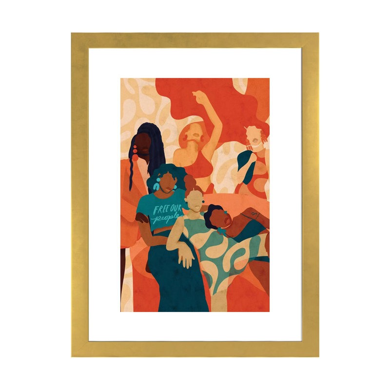 «Women» par Reyna Noriega - reproduction d'art, H 32 po x l 24 po x P 1 po, Papier beaux-arts encadré doré