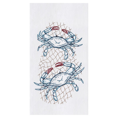 Serviette de cuisine en coton brodé crabe