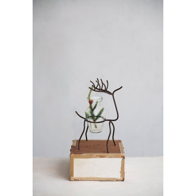 8.5" Glass Vase with Metal Stand