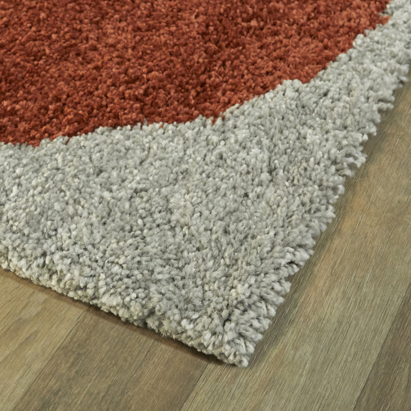 Power Loom Red/Beige/Grey Area Rug, Rectangle 5'3" x 7'