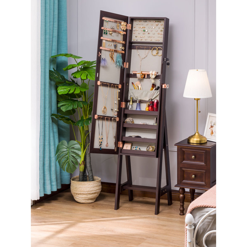 Armoire à bijoux murale avec miroir, Marron