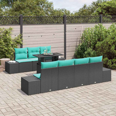  Ensemble de canapé de jardin 8 pièces noir et bleu 100 x 55 x 73 cm