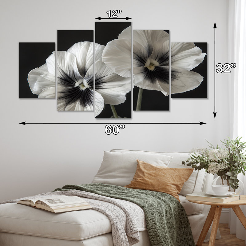 «White Black Botanical Beauty Pansies II - Pansies», ensemble de reproduction d'art mural