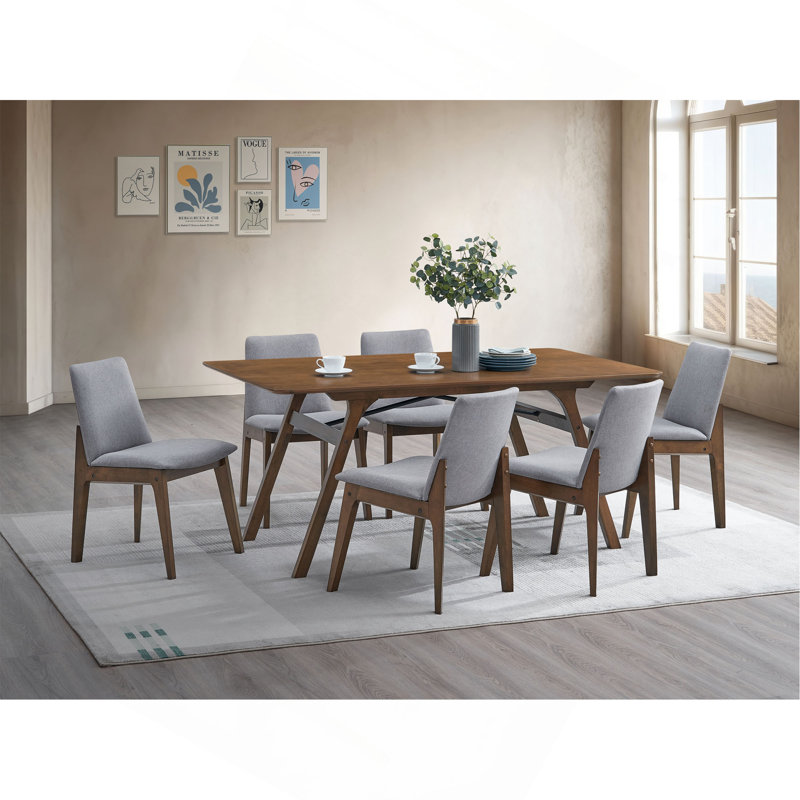 Ensemble de salle à manger 7 pièces et table de salle à manger en noyer avec chaises rembourrées