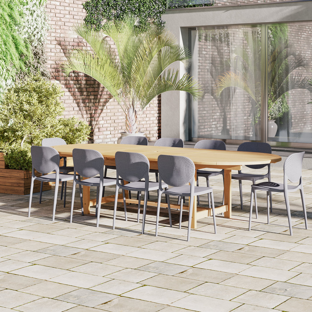 Anautica 10 - Person Teak Patio Dining Set with Oval Table Lark Manor™