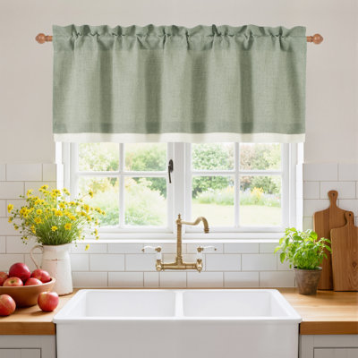  Cantonnière double couche pour la cuisine, cantonnière en lin filtrant la lumière semi-transparente pour la salle de bain, cantonnière en lin doux rustique avec passe-tringle, vert, 1 panneau