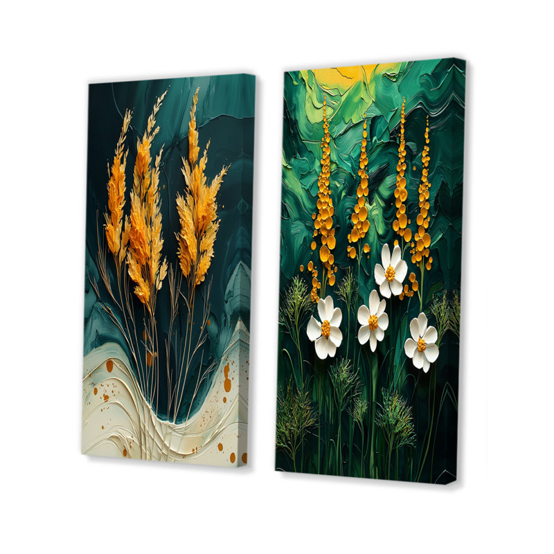 Emerald Yellow Delights Herbs I - ensemble de 2 pièces d'art floral, Toile tendue, H 28 po x l 24 po
