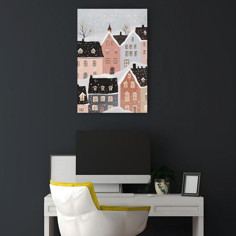 Cozy Winter Village Traditional Abstract City Winter Wall Art Print by Mathieu - Wrapped Canvas Print, 45.72cm H x 30.48cm W