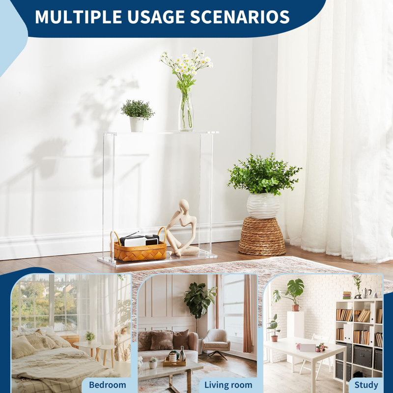 Acrylic Narrow Console Table For Entryway - 18 X 7 X 20 Inch Clear Table With Square Legs