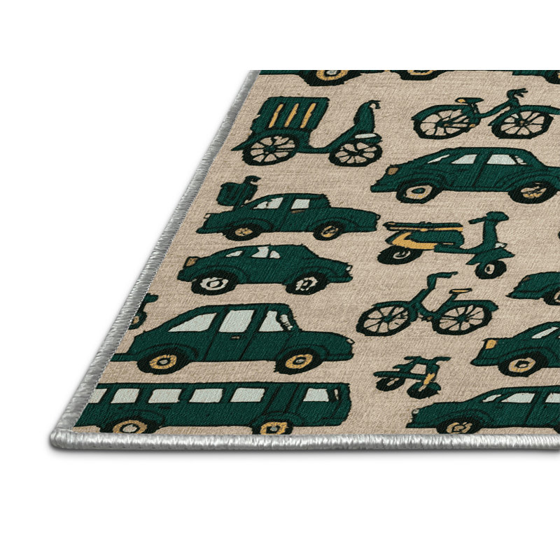 Machine Washable Transportation Beige Area Rug, Runner 2' x 5'