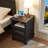 Farmhouse Side Table with Charging Station, Rustic Black Nightstand with Drawers, Bedside Table with Open Shelf for Bedroom-241910832-242883991
