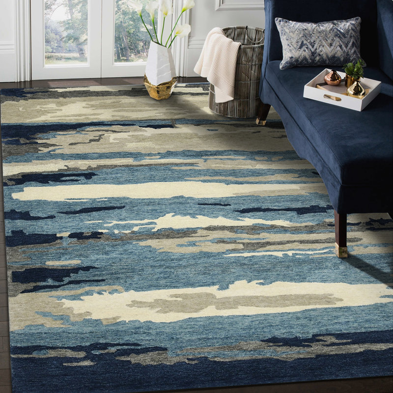 Husman Transitional Abstract Handwoven Wool Blend Area Rug, Rectangle 8' x 10'