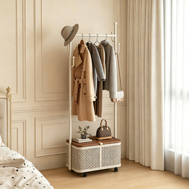 Rolling Hall Tree Rack, Cream/Brown