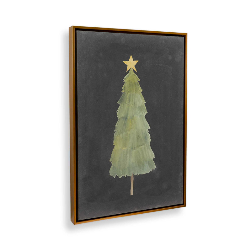 Minimalist Holiday Tree Print on Canvas, Gold Floater Framed, 18.75" H x 12.75" W