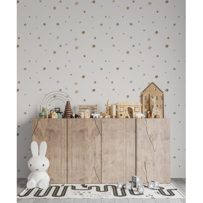 Papier peint à pois neutres pour chambre d'enfant | Fresque murale à petits pois beiges pour chambre d'enfant | Intissé ou autocollant