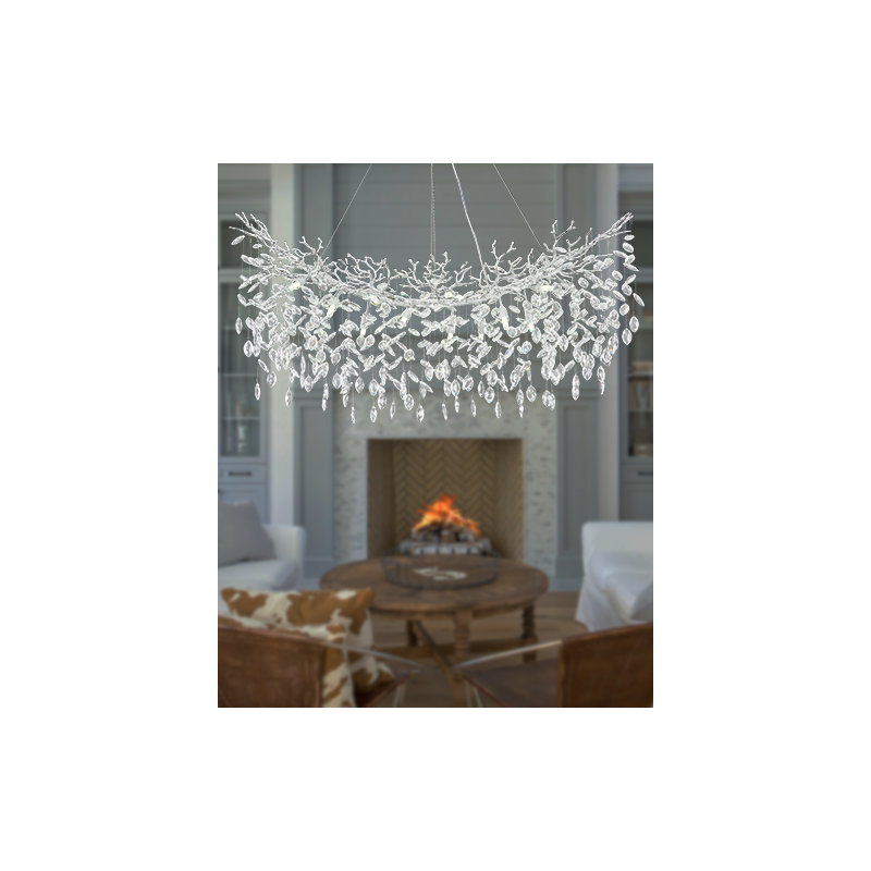 Tree Branch Crystal Chandelier Lighting, 14, Silver/White, 15.7" H x 47.2" W x 15.7" D