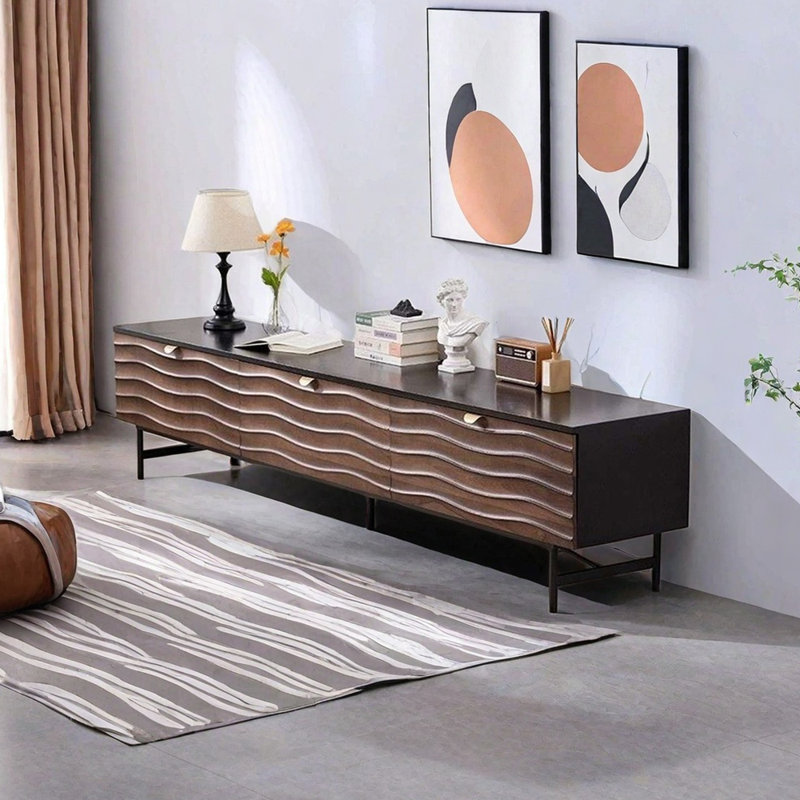 Solid Wood TV Stand with Wave Design, 70.86" W