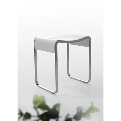 Tabouret de douche - blanc mat avec pieds chromés, fabrication en acrylique de qualité supérieure
