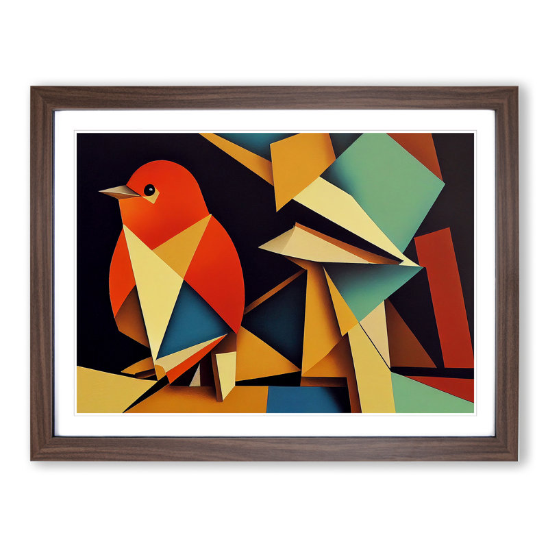 Abstract Robin Bird Vol.1 - Framed Print, 46cm H x 64cm W x 2cm D, Walnut