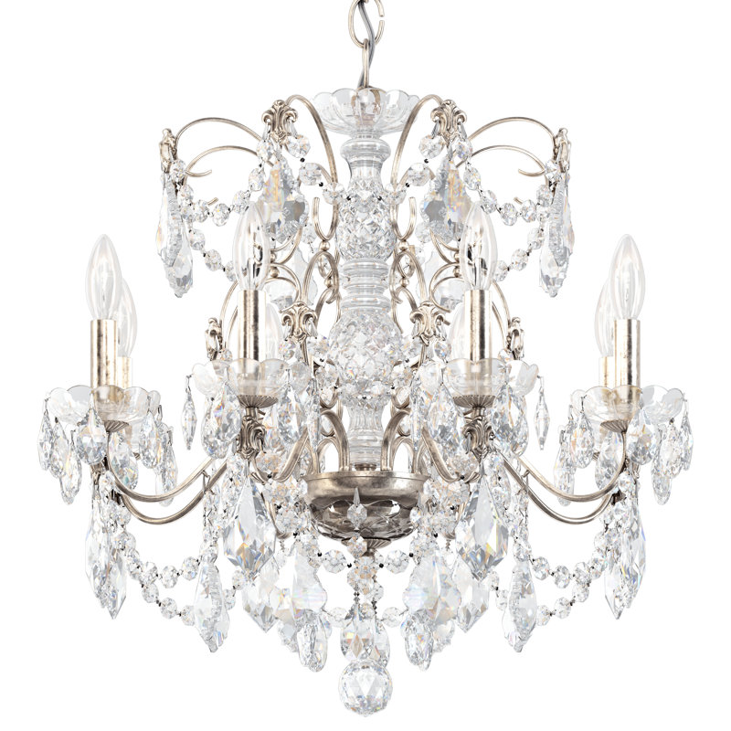 Century 8 - Light Candle Style Chandelier, Antique Silver, Heritage Handcut Crystal Clear